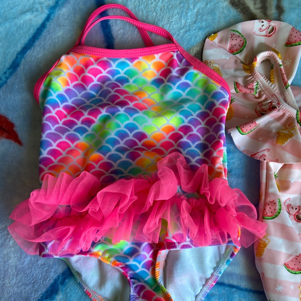 TODDLER GIRL pink BATHING SUIT! 🧜‍♀️ MERMAID! 💦